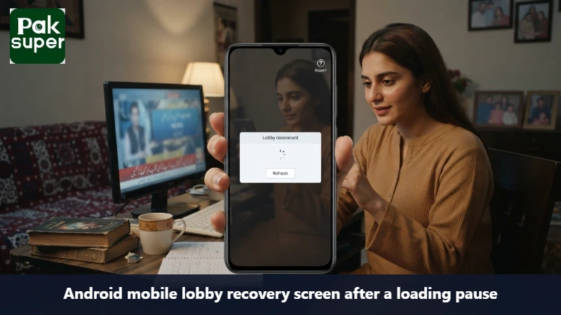 Android mobile lobby recovery screen after a loading pause